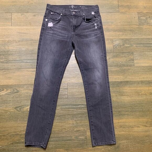 7 For All Mankind Gray Distressed Relaxed Straight Cuff Ankle Jean Mid Rise 26 4 - Picture 2 of 11